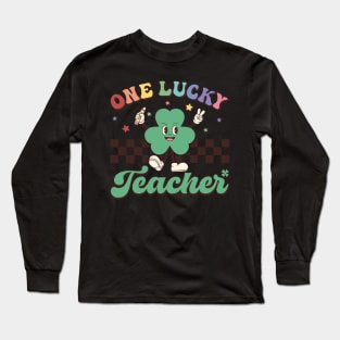 One Lucky Teacher St Patrick Day Shamrock Retro Long Sleeve T-Shirt